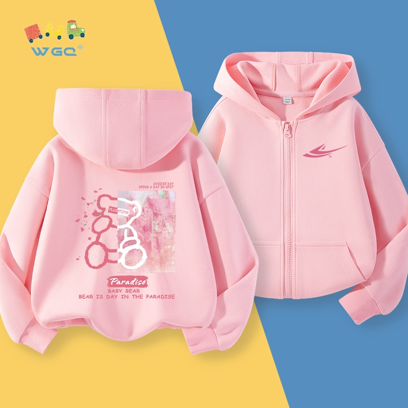 Áo Hoodie cho bé gái ,  cardigan có dây kéo in hình gấu, thời trang thoải mái Thích hợp cho trang phục thể thao ngoài trời