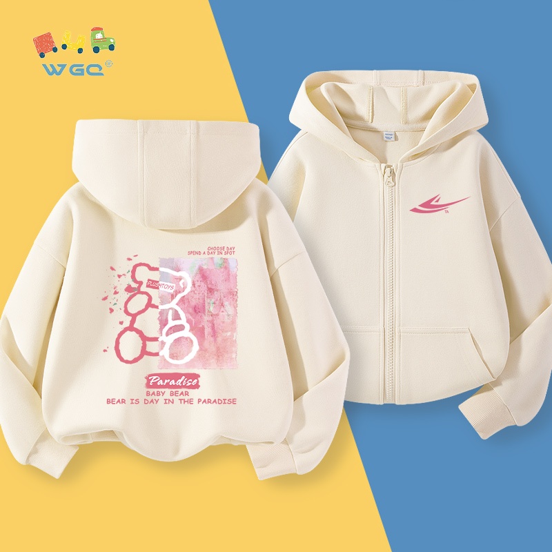 Áo Hoodie cho bé gái ,  cardigan có dây kéo in hình gấu, thời trang thoải mái Thích hợp cho trang phục thể thao ngoài trời