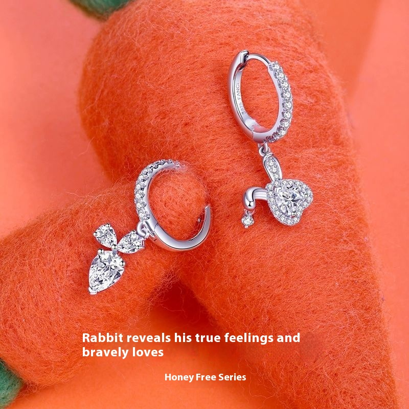 FanciMe Mật Ong Thỏ Bông Tai Bất Đối Xứng Bạc Sterling Cung Hoàng Đạo Thỏ Quà Tặng