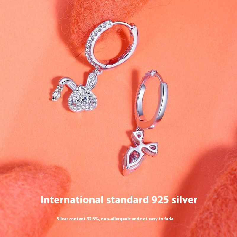 FanciMe Mật Ong Thỏ Bông Tai Bất Đối Xứng Bạc Sterling Cung Hoàng Đạo Thỏ Quà Tặng