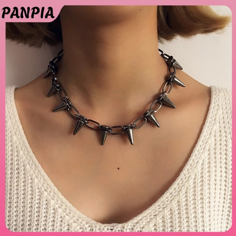 PANPIA-Mới Spike Đinh Tán Punk Cổ Vòng Cổ Goth Rock Biker Liên Kết Dây Chuyền Choker Trang Sức HEVN