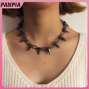 PANPIA-Mới Spike Đinh Tán Punk Cổ Vòng Cổ Goth Rock Biker Liên Kết Dây Chuyền Choker Trang Sức HEVN
