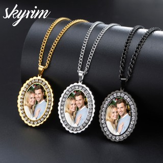 SKYRIM Vòng cổ ảnh tùy chỉnh với kim cương Mặt dây chuyền hình ảnh gia đình cá nhân bằng thép không gỉ Titan Quà tặng trang sức