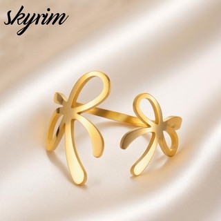 SKYRIM Vàng Thanh Lịch Rỗng Bướm Nơ Vòng Thép Không Gỉ Mở Có Thể Điều Chỉnh Trang Sức Thời Trang Cho Nữ