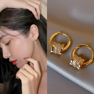 DREJEW 925 bạc kim loại hình tròn bông tai gió lạnh dành cho nữ Bông tai đơn giản khí chất Hàn Quốc
