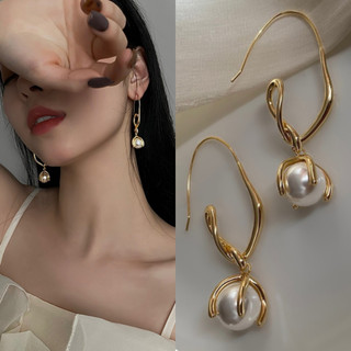 DREJEW 925 bạc kim loại hình tròn bông tai gió lạnh dành cho nữ Bông tai đơn giản khí chất Hàn Quốc
