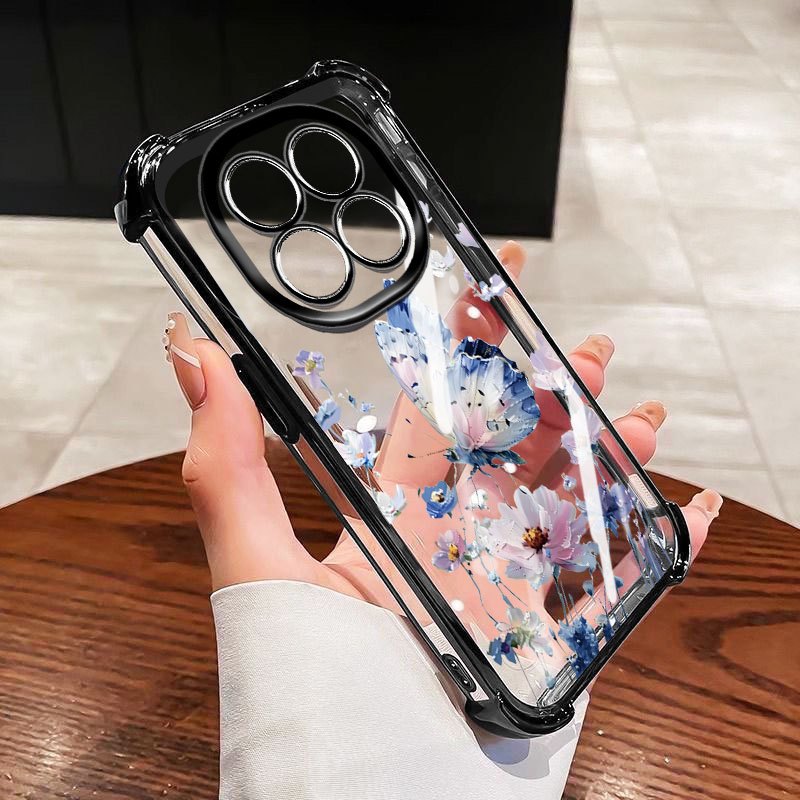 YBD Chống Rơi Bốn Góc Cho Redmi Note 15 Pro Plus Note 14 Pro + Xiaomi POCO X7 POCO M8 Pro Ốp Điện Thoại Trong Suốt Phong Cách INS Cụm Hoa Bướm Xanh