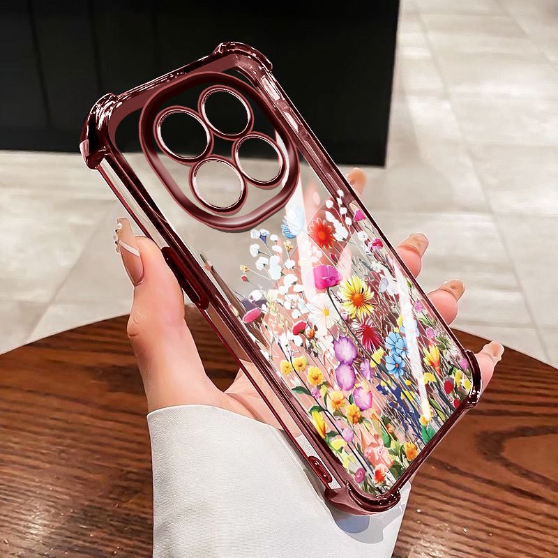 YBD Chống Rơi Bốn Góc Cho Redmi Note 15 Pro Plus Note 14 Pro + Xiaomi POCO X7 POCO M8 Pro Ốp Điện Thoại Trong Suốt Phong Cách INS Cụm Hoa Bướm Xanh