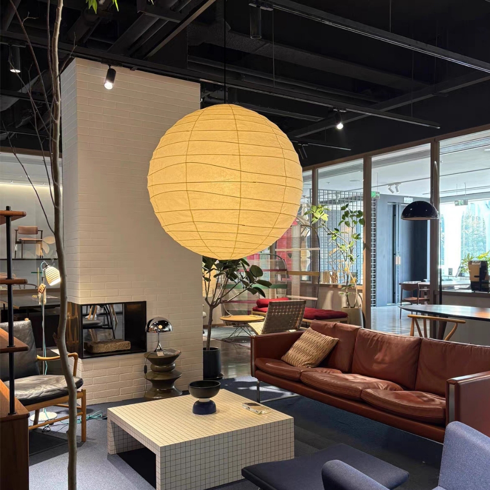Đèn chùm trần ăn uống Retro Ball, Đèn LED mặt dây chuyền giấy gạo trang trí thẩm mỹ Nhật Bản, Phòng ngủ Phòng khách Nhà bếp Đảo Đèn thả