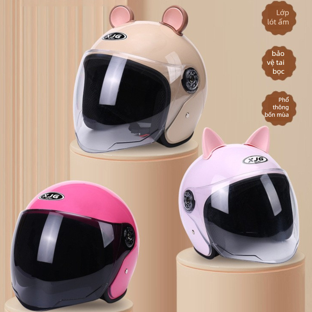 cute Mũ bảo hiểm tai mèo đẹp mắt, nón bảo hiểm con heo Unisex, Bảo vệ nhiều lớp, Chống sốc 6 lần, Thời trang độc đáo，Mũ Bảo Hiểm Unisex Size M L - Nón Nửa Đầu Full Phụ Kiện, Chống Nắng, Dùng 4 Mùa - Chuẩn An Toàn，gạt mưa mũ bảo hiểm