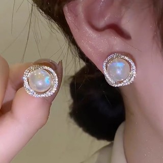 Danh bông tai ngọc trai nhân tạo mắt mèo kiểu Pháp sang trọng