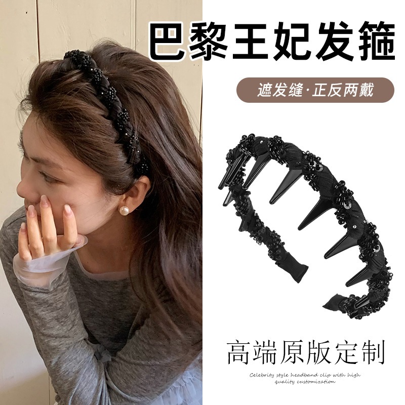 [Jewbeauty] Lưới Hàn Quốc quấn hạt thủy tinh, băng đô có răng thời trang nữ