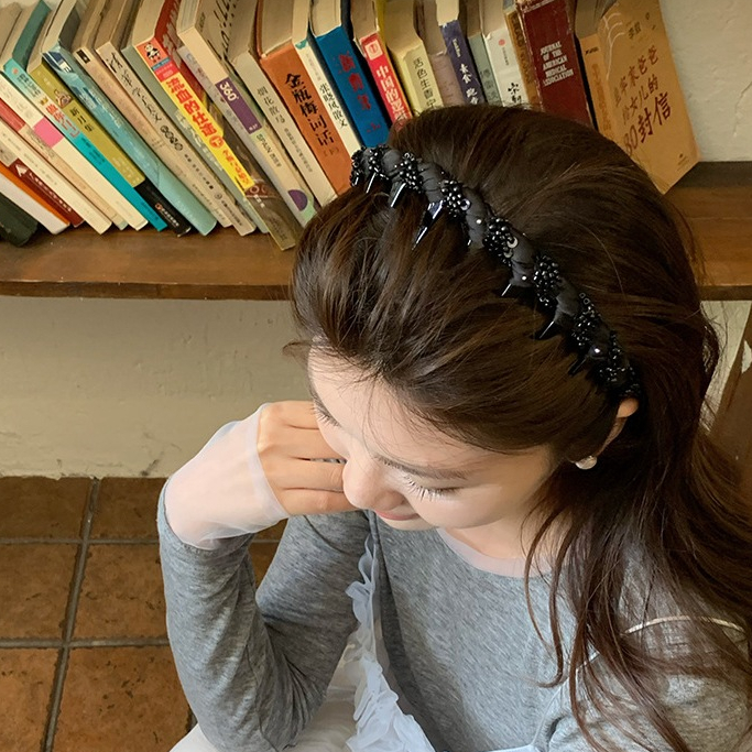 [Jewbeauty] Lưới Hàn Quốc quấn hạt thủy tinh, băng đô có răng thời trang nữ