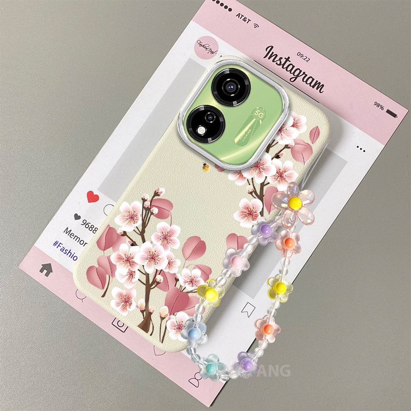 Ốp lưng cho itel P55 5G Vỏ điện thoại hoạt hình chống sốc bằng da cảm ứng với họa tiết hoa thẩm mỹ và dễ thương thiết kế mới Vòng tay pha lê miễn phí
