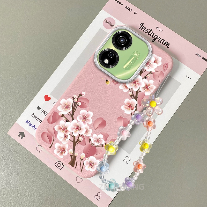 Ốp lưng cho itel P55 5G Vỏ điện thoại hoạt hình chống sốc bằng da cảm ứng với họa tiết hoa thẩm mỹ và dễ thương thiết kế mới Vòng tay pha lê miễn phí