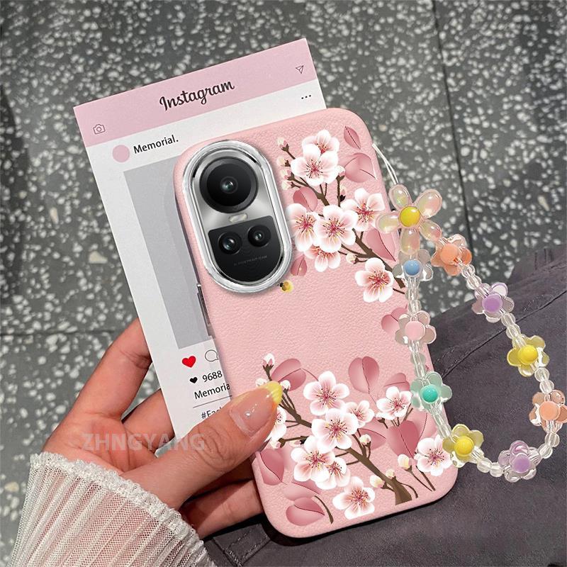 Ốp Lưng Cho OPPO Reno 10 5G Reno 10 Pro 5G Vỏ Điện Thoại Hoạt Hình Chống Sốc Da Cảm Ứng Với Họa Tiết Hoa Thẩm Mỹ Và Dễ Thương Thiết Kế Mới Vòng Tay Pha Lê Miễn Phí