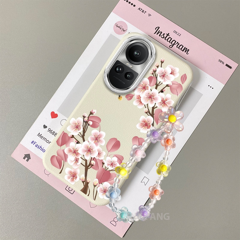 Ốp Lưng Cho OPPO Reno 10 5G Reno 10 Pro 5G Vỏ Điện Thoại Hoạt Hình Chống Sốc Da Cảm Ứng Với Họa Tiết Hoa Thẩm Mỹ Và Dễ Thương Thiết Kế Mới Vòng Tay Pha Lê Miễn Phí