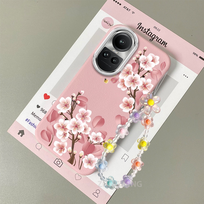 Ốp Lưng Cho OPPO Reno 10 5G Reno 10 Pro 5G Vỏ Điện Thoại Hoạt Hình Chống Sốc Da Cảm Ứng Với Họa Tiết Hoa Thẩm Mỹ Và Dễ Thương Thiết Kế Mới Vòng Tay Pha Lê Miễn Phí