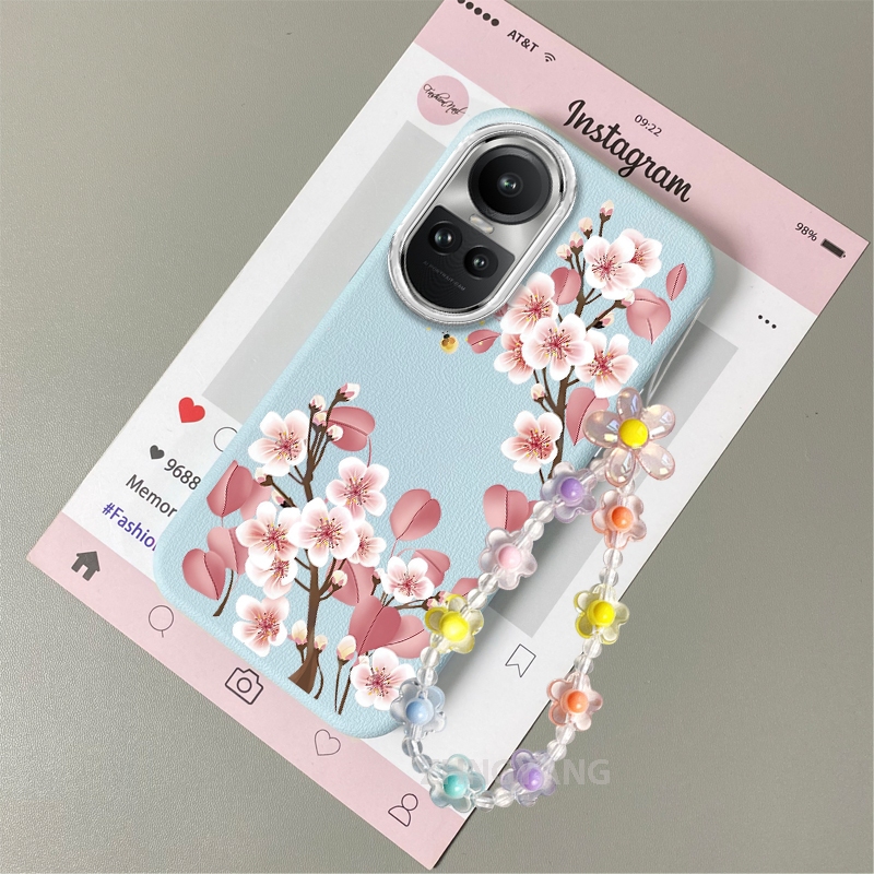 Ốp Lưng Cho OPPO Reno 10 5G Reno 10 Pro 5G Vỏ Điện Thoại Hoạt Hình Chống Sốc Da Cảm Ứng Với Họa Tiết Hoa Thẩm Mỹ Và Dễ Thương Thiết Kế Mới Vòng Tay Pha Lê Miễn Phí