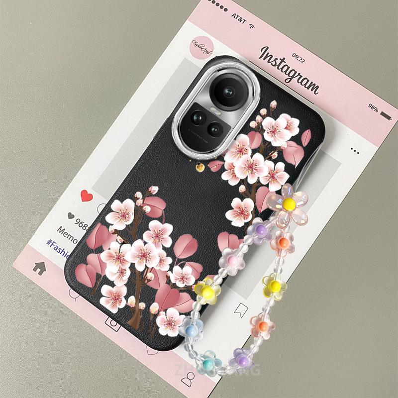 Ốp Lưng Cho OPPO Reno 10 5G Reno 10 Pro 5G Vỏ Điện Thoại Hoạt Hình Chống Sốc Da Cảm Ứng Với Họa Tiết Hoa Thẩm Mỹ Và Dễ Thương Thiết Kế Mới Vòng Tay Pha Lê Miễn Phí