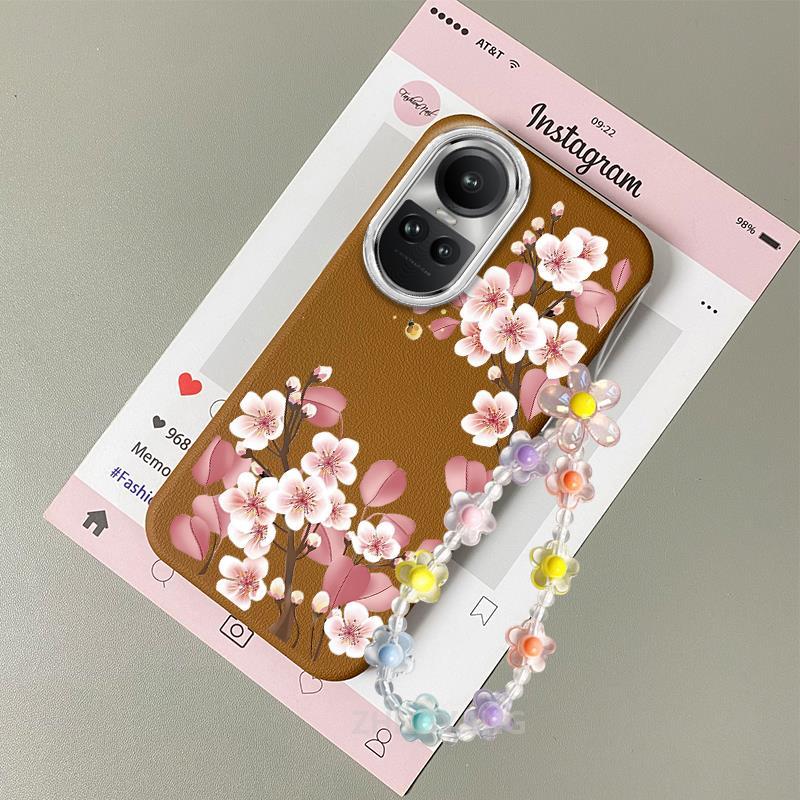 Ốp Lưng Cho OPPO Reno 10 5G Reno 10 Pro 5G Vỏ Điện Thoại Hoạt Hình Chống Sốc Da Cảm Ứng Với Họa Tiết Hoa Thẩm Mỹ Và Dễ Thương Thiết Kế Mới Vòng Tay Pha Lê Miễn Phí