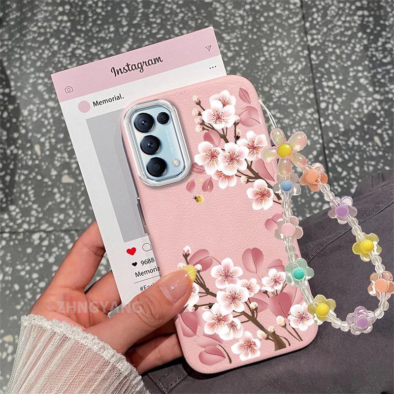 Ốp Lưng Cho OPPO Reno 5 Reno 5K RENO 4 4G Vỏ Điện Thoại Hoạt Hình Chống Sốc Da Cảm Ứng Với Họa Tiết Hoa Thẩm Mỹ Và Dễ Thương Thiết Kế Mới Vòng Tay Pha Lê Miễn Phí