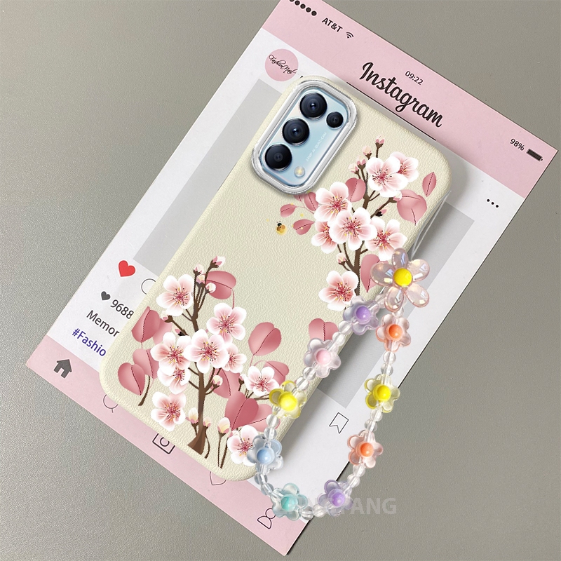 Ốp Lưng Cho OPPO Reno 5 Reno 5K RENO 4 4G Vỏ Điện Thoại Hoạt Hình Chống Sốc Da Cảm Ứng Với Họa Tiết Hoa Thẩm Mỹ Và Dễ Thương Thiết Kế Mới Vòng Tay Pha Lê Miễn Phí
