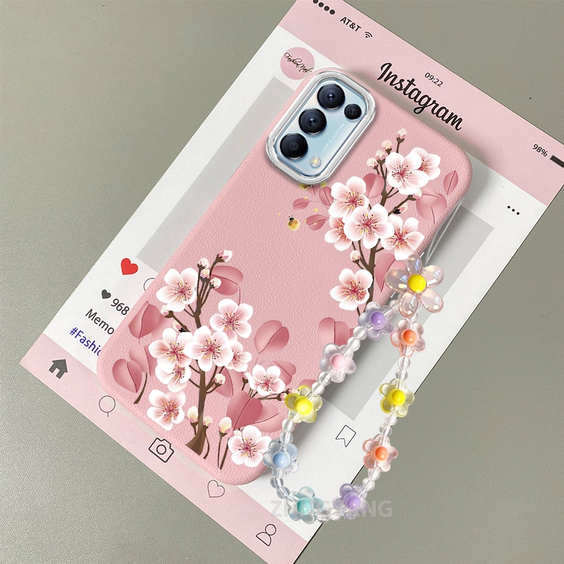 Ốp Lưng Cho OPPO Reno 5 Reno 5K RENO 4 4G Vỏ Điện Thoại Hoạt Hình Chống Sốc Da Cảm Ứng Với Họa Tiết Hoa Thẩm Mỹ Và Dễ Thương Thiết Kế Mới Vòng Tay Pha Lê Miễn Phí