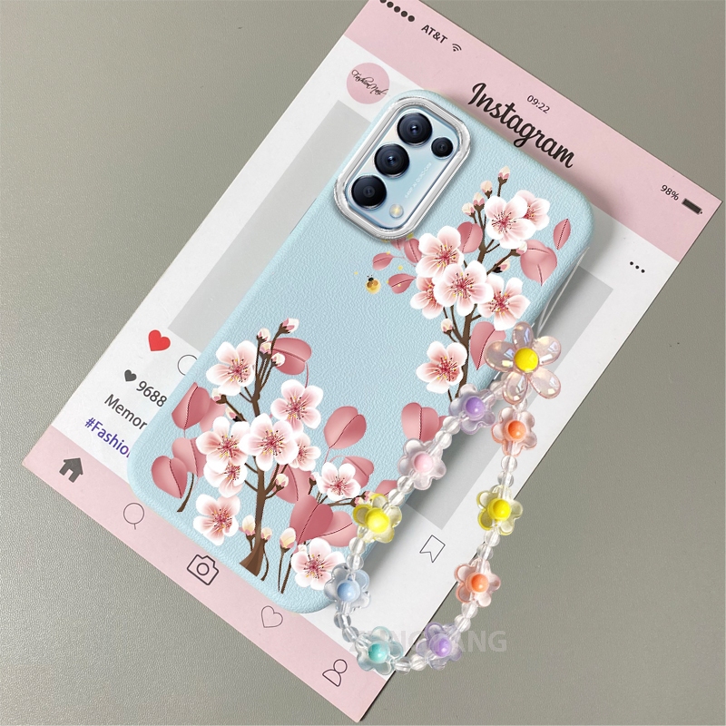 Ốp Lưng Cho OPPO Reno 5 Reno 5K RENO 4 4G Vỏ Điện Thoại Hoạt Hình Chống Sốc Da Cảm Ứng Với Họa Tiết Hoa Thẩm Mỹ Và Dễ Thương Thiết Kế Mới Vòng Tay Pha Lê Miễn Phí