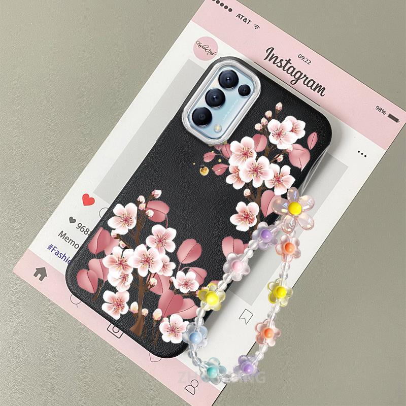 Ốp Lưng Cho OPPO Reno 5 Reno 5K RENO 4 4G Vỏ Điện Thoại Hoạt Hình Chống Sốc Da Cảm Ứng Với Họa Tiết Hoa Thẩm Mỹ Và Dễ Thương Thiết Kế Mới Vòng Tay Pha Lê Miễn Phí