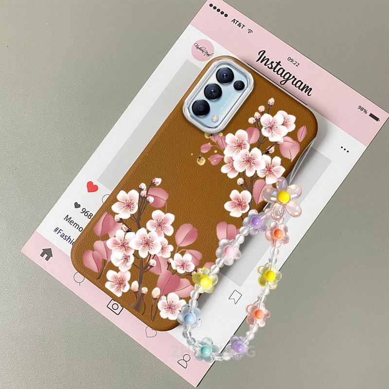 Ốp Lưng Cho OPPO Reno 5 Reno 5K RENO 4 4G Vỏ Điện Thoại Hoạt Hình Chống Sốc Da Cảm Ứng Với Họa Tiết Hoa Thẩm Mỹ Và Dễ Thương Thiết Kế Mới Vòng Tay Pha Lê Miễn Phí