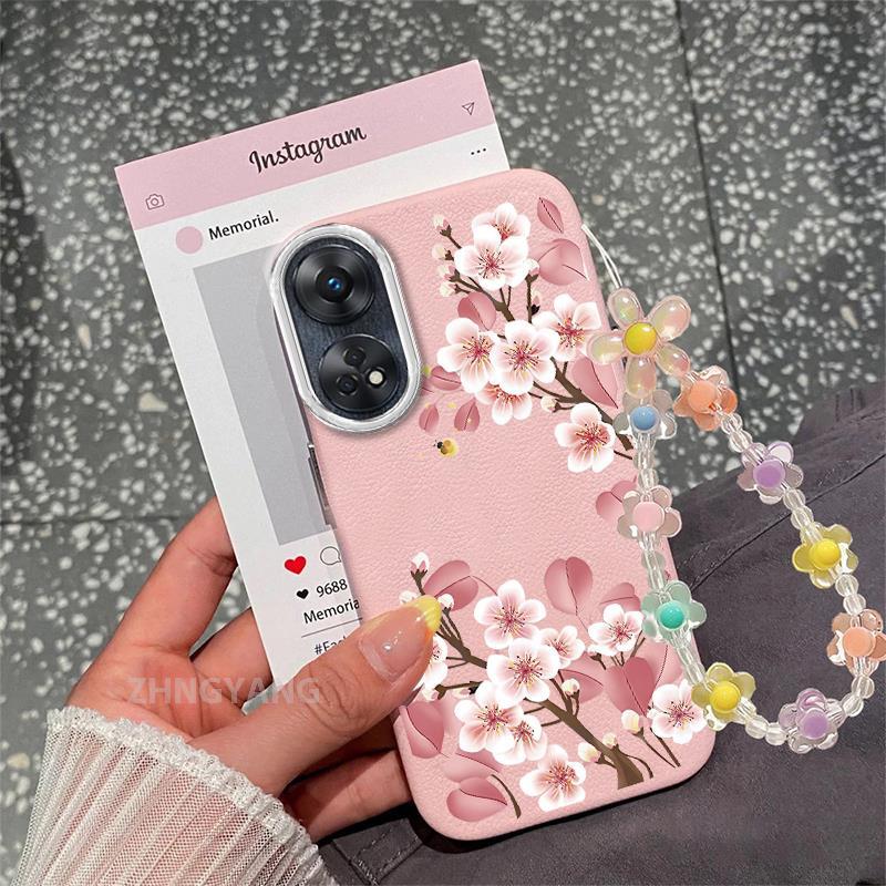 Ốp Lưng Cho OPPO reno 8T 4G reno 8T 5G Vỏ Điện Thoại Hoạt Hình Chống Sốc Da Cảm Ứng Với Họa Tiết Hoa Thẩm Mỹ Và Dễ Thương Thiết Kế Mới Vòng Tay Pha Lê Miễn Phí