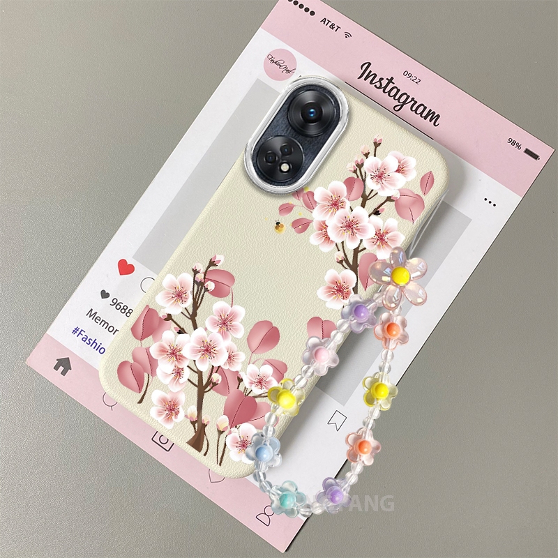 Ốp Lưng Cho OPPO reno 8T 4G reno 8T 5G Vỏ Điện Thoại Hoạt Hình Chống Sốc Da Cảm Ứng Với Họa Tiết Hoa Thẩm Mỹ Và Dễ Thương Thiết Kế Mới Vòng Tay Pha Lê Miễn Phí