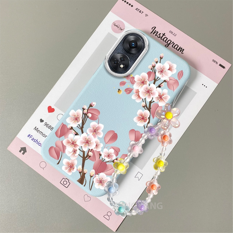 Ốp Lưng Cho OPPO reno 8T 4G reno 8T 5G Vỏ Điện Thoại Hoạt Hình Chống Sốc Da Cảm Ứng Với Họa Tiết Hoa Thẩm Mỹ Và Dễ Thương Thiết Kế Mới Vòng Tay Pha Lê Miễn Phí