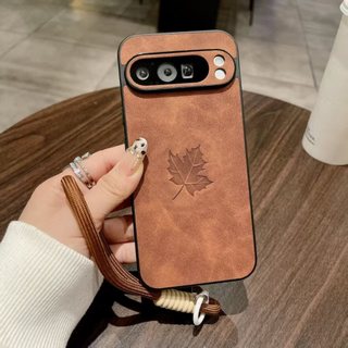 Dành cho Ốp điện thoại Google Pixel 9A 7 9 Pro 10 Pro XL 8 8A 7A 9 Pro XL 7 Pro 8 Pro 10 10 Pro, lá phong da cừu có dây treo, vỏ bảo vệ điện thoại chống rơi và chống sốc