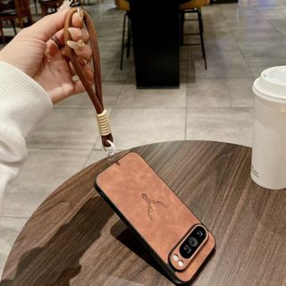 Dành cho Ốp điện thoại Google Pixel 9A 7 9 Pro 10 Pro XL 8 8A 9 Pro XL 9 8 Pro 7A 7 Pro, đầu hươu da cừu có dây treo, vỏ bảo vệ điện thoại chống rơi và sốc
