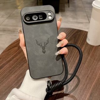 Dành cho Ốp điện thoại Google Pixel 9A 7 9 Pro 10 Pro XL 8 8A 9 Pro XL 9 8 Pro 7A 7 Pro, đầu hươu da cừu có dây treo, vỏ bảo vệ điện thoại chống rơi và sốc
