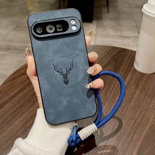 Dành cho Ốp điện thoại Google Pixel 9A 7 9 Pro 10 Pro XL 8 8A 9 Pro XL 9 8 Pro 7A 7 Pro, đầu hươu da cừu có dây treo, vỏ bảo vệ điện thoại chống rơi và sốc