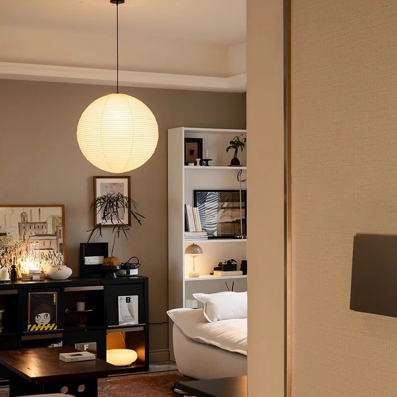 Đèn chùm trần ăn uống Retro Ball, Đèn LED mặt dây chuyền giấy gạo trang trí thẩm mỹ Nhật Bản, Phòng ngủ Phòng khách Nhà bếp Đảo Đèn thả