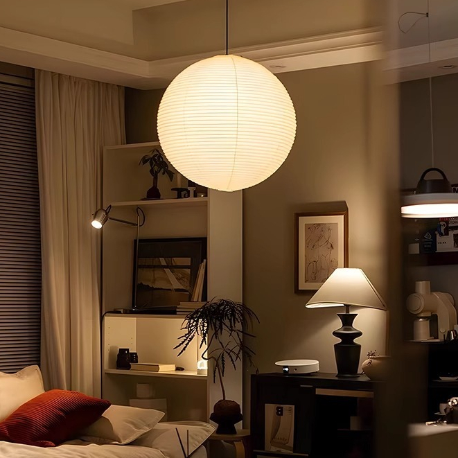 Đèn chùm trần ăn uống Retro Ball, Đèn LED mặt dây chuyền giấy gạo trang trí thẩm mỹ Nhật Bản, Phòng ngủ Phòng khách Nhà bếp Đảo Đèn thả