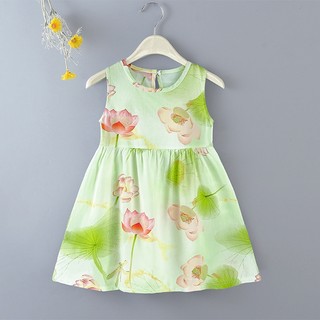 MuyoNowo Bé Gái Không Tay Hoa Sundress Size 90 Đầm Chữ A Mùa Hè Cho Bé