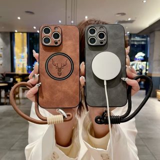 Dành cho iPhone 16 Pro Max 16 15 Pro Max 16E 15 Plus 14 Ốp điện thoại, dây hút từ tính không đuôi đầu hươu da cừu có dây treo, vỏ bảo vệ điện thoại chống rơi và chống sốc