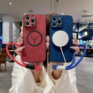 Dành cho iPhone 16 Pro Max 16 15 Pro Max 16E 15 Plus 14 Ốp điện thoại, dây hút từ tính không đuôi đầu hươu da cừu có dây treo, vỏ bảo vệ điện thoại chống rơi và chống sốc