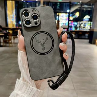 Dành cho iPhone 16 Pro Max 16 15 Pro Max 16E 15 Plus 14 Ốp điện thoại, dây hút từ tính không đuôi đầu hươu da cừu có dây treo, vỏ bảo vệ điện thoại chống rơi và chống sốc