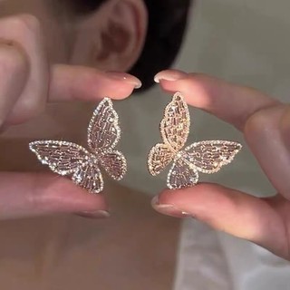 Bông tai hình bướm bạc kim dát zircon, tua dàiflash bắt mắt