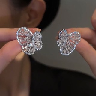 Bông tai hình bướm bạc kim dát zircon, tua dàiflash bắt mắt