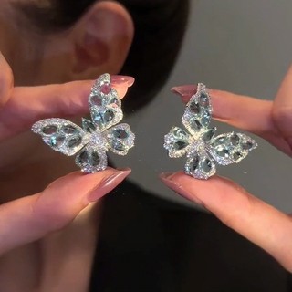 Bông tai hình bướm bạc kim dát zircon, tua dàiflash bắt mắt