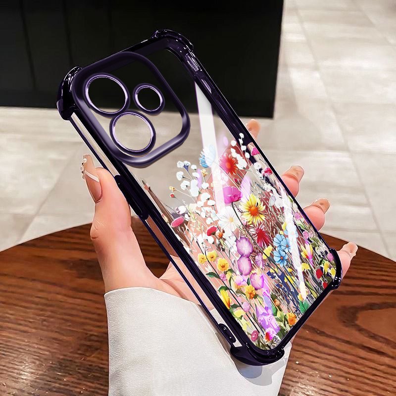 YBD Chống Rơi Bốn Góc Cho OPPO A5 Pro A5X A58 4G 5G Ốp Điện Thoại Trong Suốt INS Phong Cách Hoa Bướm Xanh Cụm Hoa
