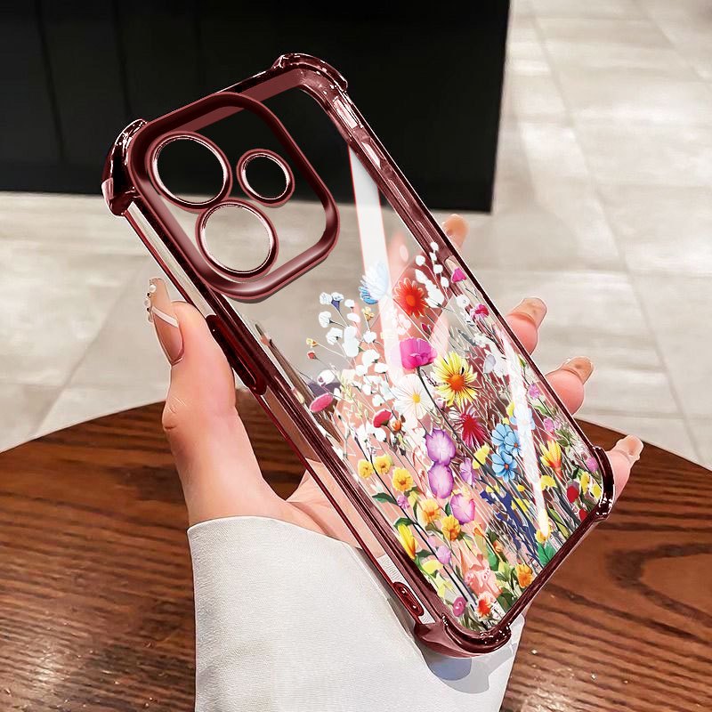 YBD Chống Rơi Bốn Góc Cho OPPO A5 Pro A5X A58 4G 5G Ốp Điện Thoại Trong Suốt INS Phong Cách Hoa Bướm Xanh Cụm Hoa