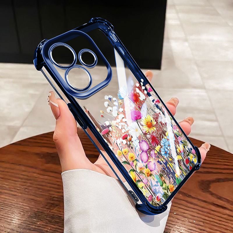 YBD Chống Rơi Bốn Góc Cho OPPO A5 Pro A5X A58 4G 5G Ốp Điện Thoại Trong Suốt INS Phong Cách Hoa Bướm Xanh Cụm Hoa